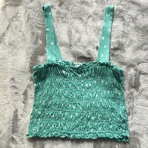 2/$18 AEO Teal, floral cropped tank. Size Medium